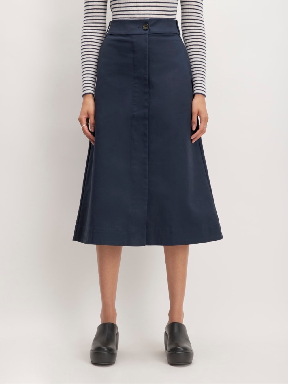 Everlane Navy Button-Front A-Line Midi Skirt